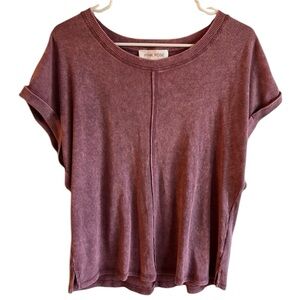Pink Rose Women’s Mauve/Pink Stonewash Cuff Rolled Short Sleeve Tee Size Large